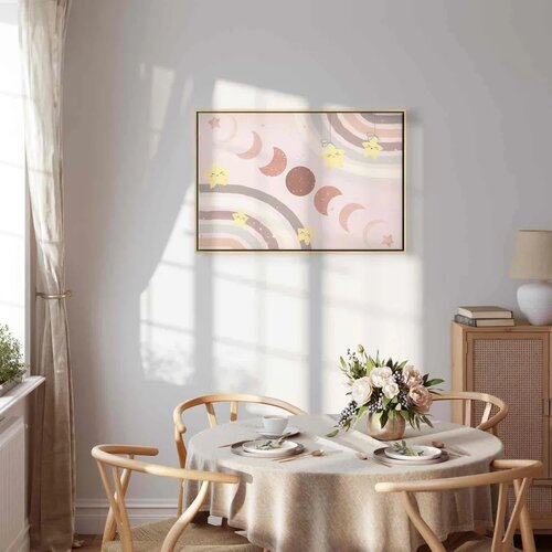  Slika - Joyful Sky - Yellow Cheerful Stars with a Rainbow Against the Phases of the Moon in a Light Beige Sky Hue 90x60 U prirod Slike