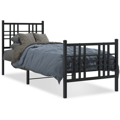 vidaXL Kovinski posteljni okvir z vzglavjem in vznožjem črn 75x190 cm Cene