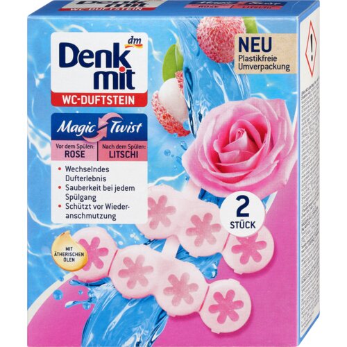 Denkmit magic twist kamen za wc šolju - ruža i liči, 2x48g 2 kom Cene
