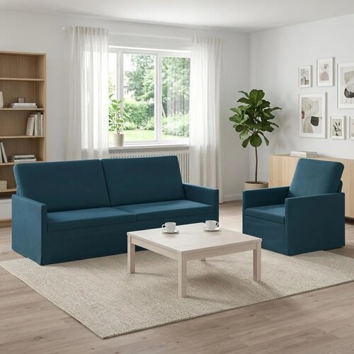  Set sofe 2 pcs Plava Baršun - Plava 1-sjedalni + 3-sjedalni (180 cm) Cene
