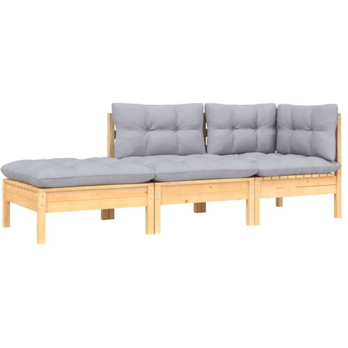  3-dijelna vrtna garnitura sa sivim jastucima masivna borovina Slike