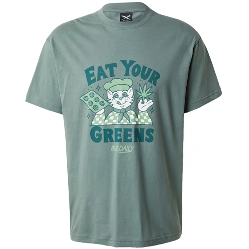 Iriedaily Majica 'Eat Greens' smaragd / žad / svetlo zelena / bela