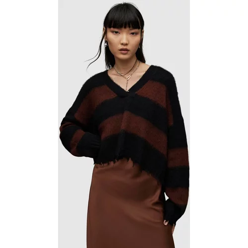 AllSaints Pulover s dodatkom vune LOU CROP za žene, boja: smeđa