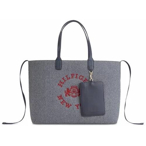 Tommy Hilfiger Ročna torba Iconic Tommy Tote Wool Logo AW0AW15576 Siva