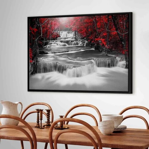  Slika - Cascade of Thoughts (1 Part) Wide Red 120x80 U crnom drvenom okviru Slike