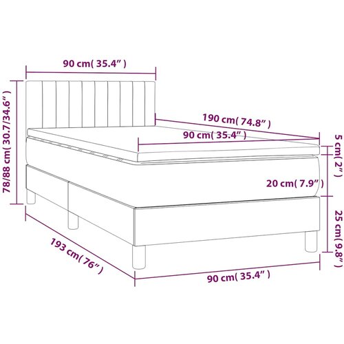  box spring s madracem LED svjetlosivi 90x190 cm tkanina Slike