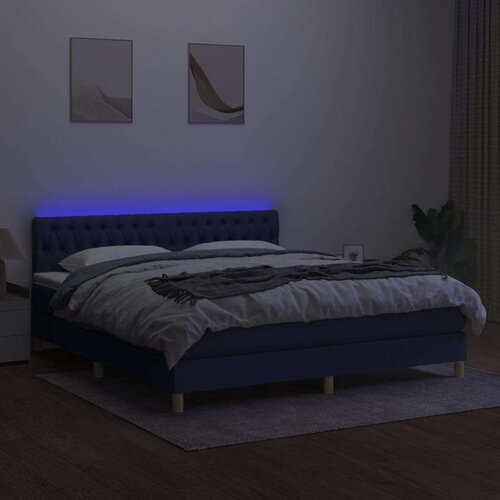  Box spring s madracem LED plavi 180x200 cm od tkanine Slike