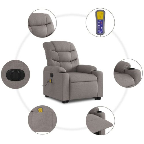 VidaXL Električni masažni naslonjač na podizanje od tkanine smeđesivi Slike