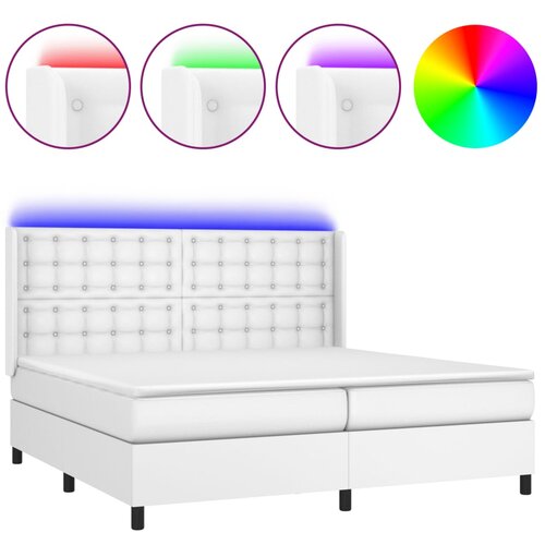 Maison Chic Box spring postelja - Vzmetna postelja z vzmetnico LED bela 200x200cm umetno usnje SL22545, (21892127) Cene