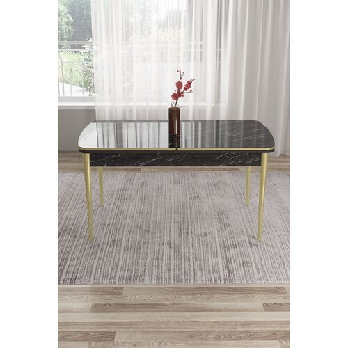 Hanah home trpezarijski sto na razvlačenje Edaf, 132 &times; 80 cm (razvučen 170 cm), ploča u dekoru crnog mermera, zlatne noge Cene