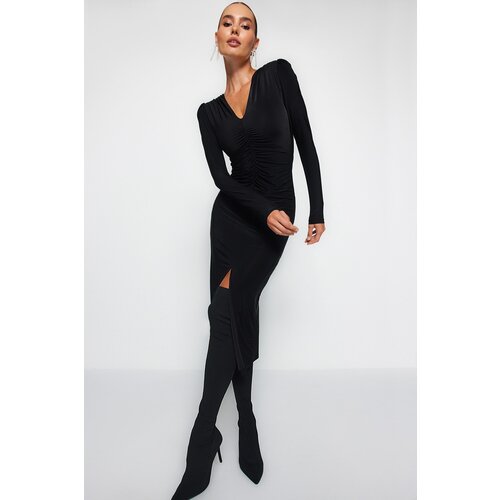 Trendyol Black Fitted Knit Evening Dress Slike