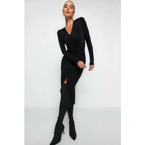 Trendyol Black Fitted Knit Evening Dress