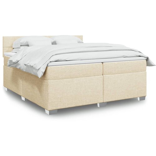 vidaXL Box spring postelja z vzmetnico krem 200x200 cm blago, (21302350) Cene