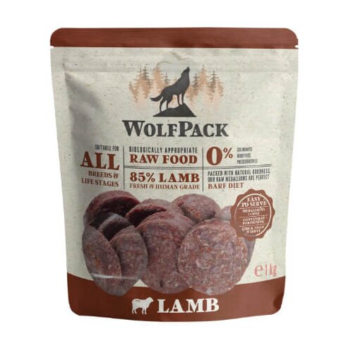 WolfPack Barf surova hrana v obliki medaljonov, jagnjetina - 1 kg (20 x 50 g) 1 kg Cene