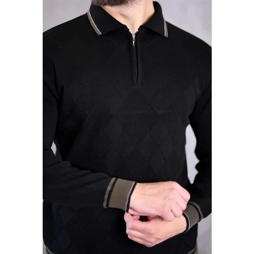 Dewberry 66492 Zippered Polo Neck Knit Mens Sweater-BLACK