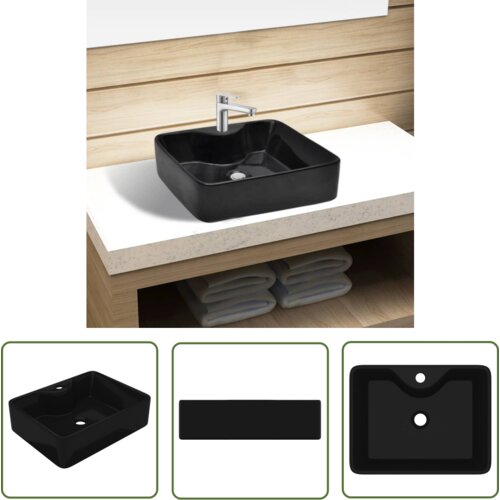 The Living Store Keramični Kopalni&amp;scaron;ki Umivalnik z Odprtino za Pipo Črn Kvadraten - Umivalnik, (21744860) Slike