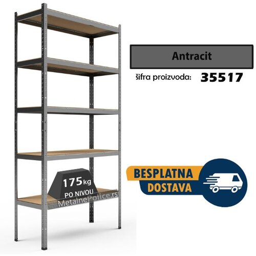Polica metal-medijapan 180x90x35cm, 5x175kg antracit Slike