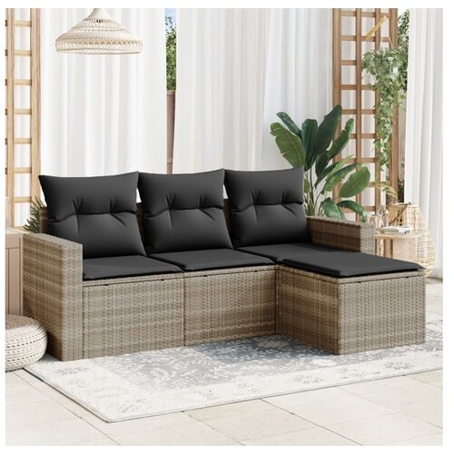 vidaXL 4-dijelni set vrtnih sofa s jastucima svijetlosivi poliratan Cijene