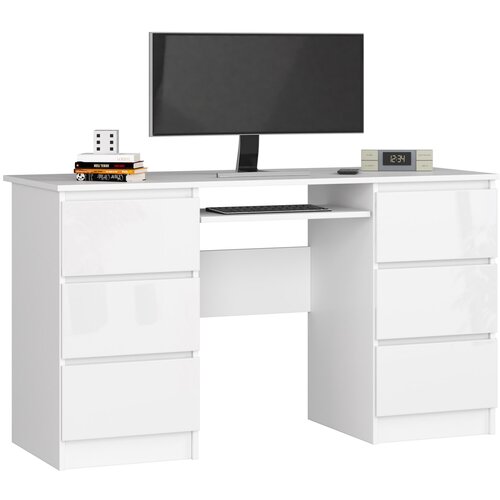 AKORD RAČUNALNIŠKA MIZA A-11 135 cm 6 Predalov BELE / BELE Sijajne, (21702520) Cene