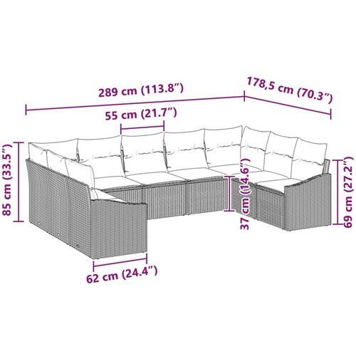  Set vrtnog kauča Set od 9 Bež i siva Ratan Poliester Slike