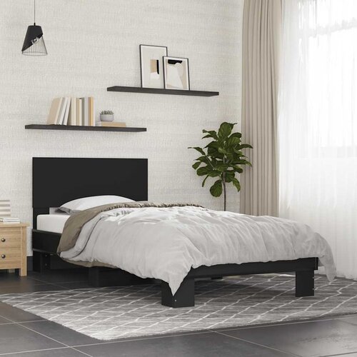  Okvir za krevet crni 75 x 190 cm od konstruiranog drvo i metal Cijene