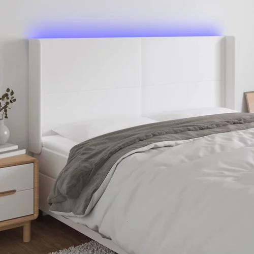 vidaXL LED posteljno vzglavje belo 203x16x118/128 cm umetno usnje