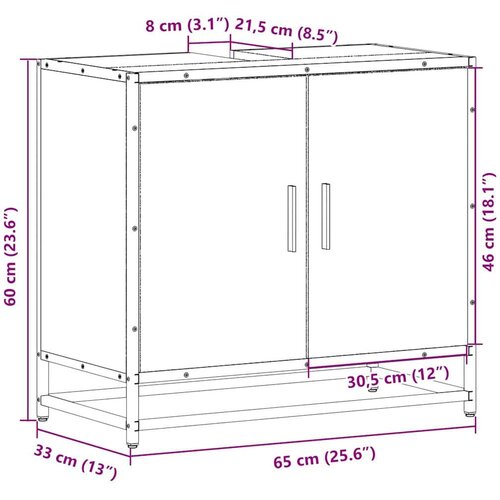 VidaXL Kupaonski ormarić za umivaonik smeđi hrast 65x33x60 cm Slike