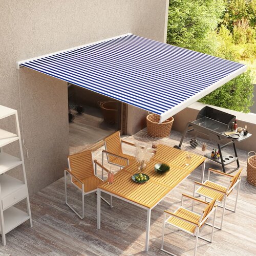  Ročno zložljiva kasetna tenda 350x250 cm modra in bela Slike