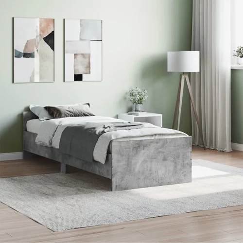 vidaXL Okvir kreveta boja betona 75x190 cm mali od konstruiranog drva