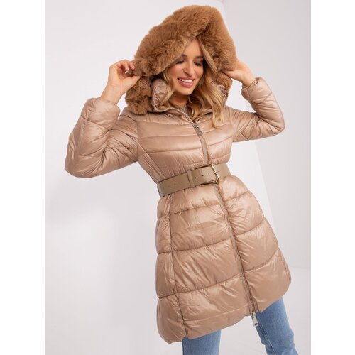 Fashion Hunters Dark beige women's winter jacket with hood Slike