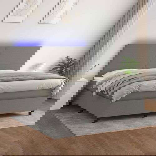  Box spring postelja z vzmetnico LED temno siva 180x200 cm blago, (20789443) Slike