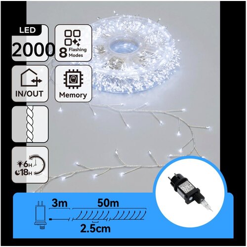 Aigostar LED spolja&amp;scaron;nja božićna girlanda 2000xLED/8 funkcija 53m IP44 hladna bela Slike