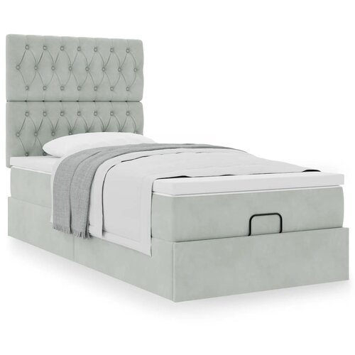 VidaXL Otomanski posteljni okvir z vzmetnicami siv 90x200cm žamet Slike