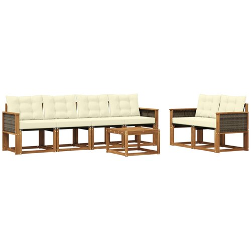 vidaXL Zunanja garnitura za sedenje z blazino 7 pcs Naravna in smetana, (5000269954) Cene