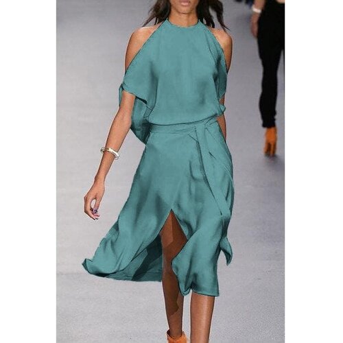 Fenzy elegantna midi obleka z izrezi thiena, menta Slike