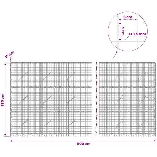  Gabion s žicom debljine 3,5 mm i mrežom 5x5 cm 1100x10x150 cm Slike