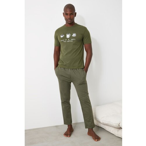 Trendyol Muška pidžama - komplet Štampano sivo | kaki Cene