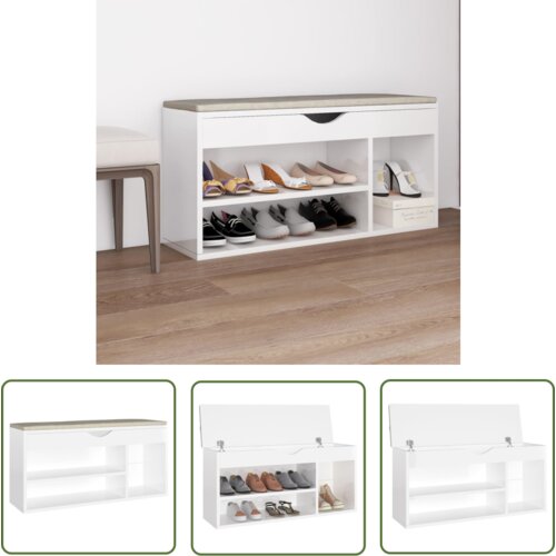 The Living Store Klop za čevlje z blazino visok sijaj bela 104x30x49 cm - Klop Za Čevlje, (21744416) Cene