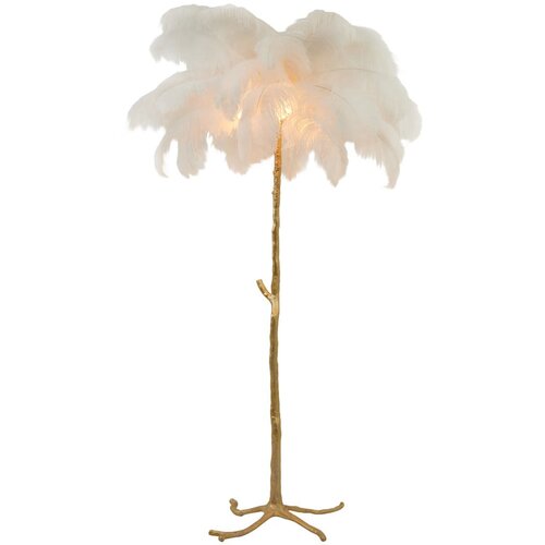 Light & Living Bela/v zlati barvi stoječa svetilka s senčilom iz perja (višina 180 cm) Feather – Cene