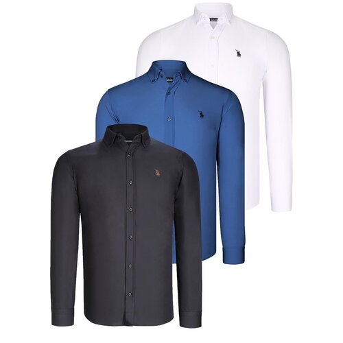 Dewberry TRIPLE SET G725 MENS SHIRT-BLACK-WHITE-INDIGO Slike