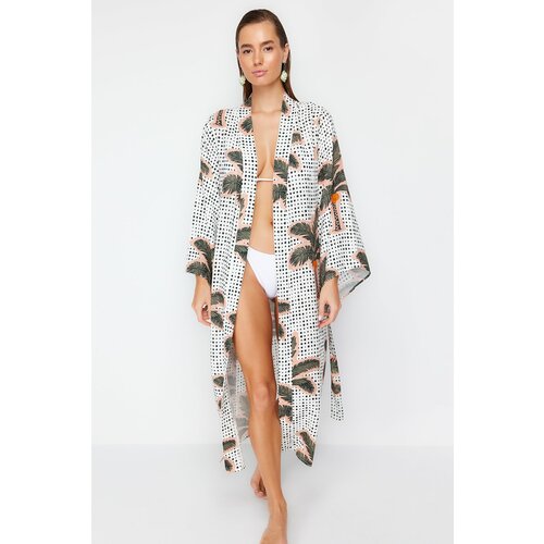 Trendyol Tropical Patterned Belted Maxi Woven 100% Cotton Kimono&Kaftan Slike