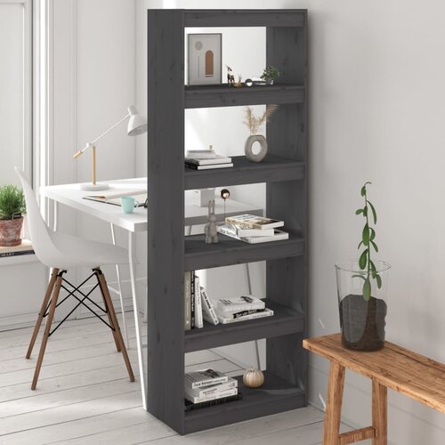  The Living Store Knjižna omara/pregrada siva 60x30x167,5 cm trdna borovina - Knjižna Omara, (21431486) Cene