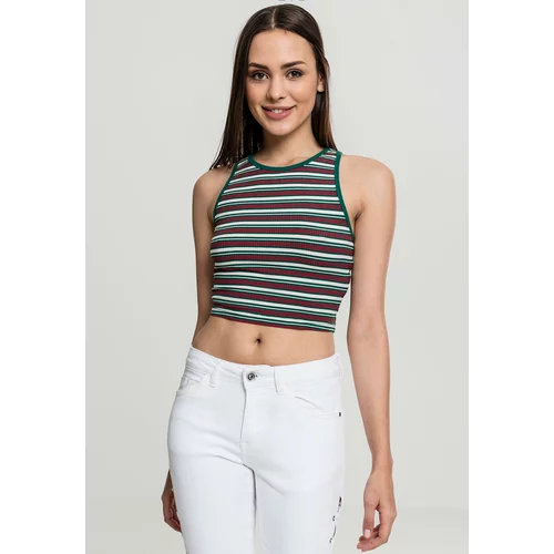 UC Ladies Women's T-Shirt Rib Stripe Cropped Top White/Green/Tan