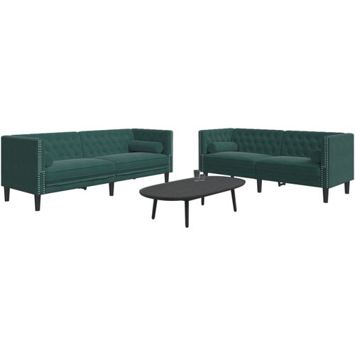 VidaXL 2-dijelni set sofa Chesterfield tamnozeleni bar&amp;scaron;unasti Slike