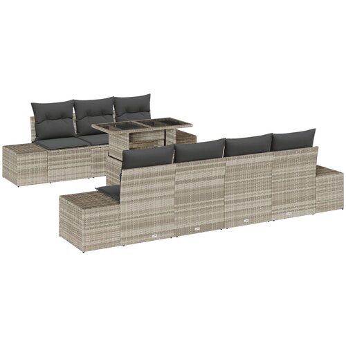 vidaXL 8-dijelni vrtni set sofa s jastučićima svijetlo sivi poli ratan Cene