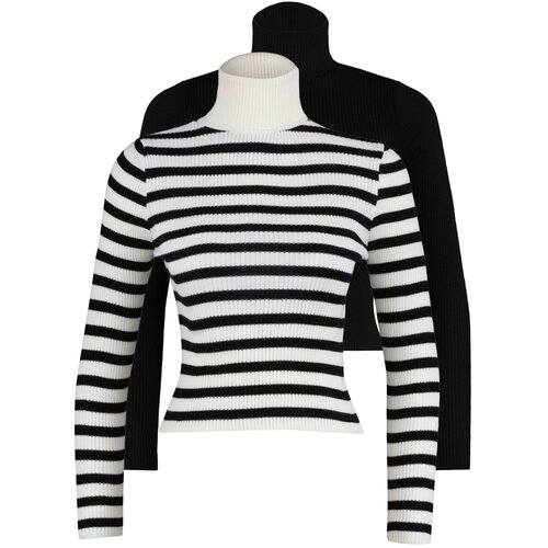 Trendyol Black-Multicolored Double Knitwear Sweater Cene