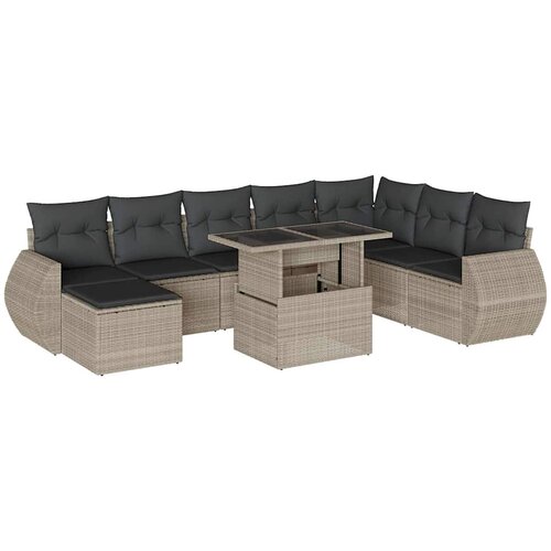 Maison Chic Seti vrtnega pohištva - Vrtna garnitura - Vrtni pohištvo set 9-delna z blazinami sv. siv poli ratan, (21805046) Cene