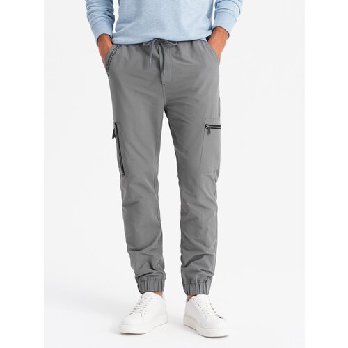 Ombre Men's jogger pants with cargo pockets and print - gray Cene