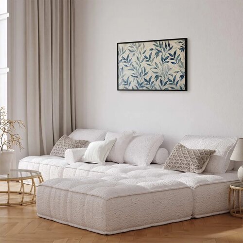 Plakat - Delicate Botanical Motif with Blue Leaves 42x29.7 Crni okvir Slike