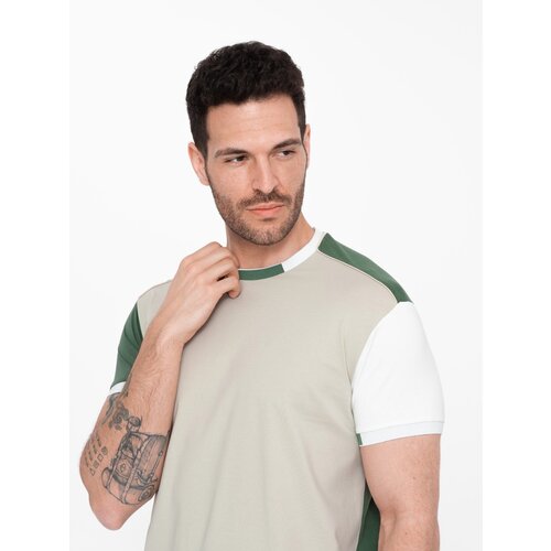 Ombre Men's t-shirt with elastane with colored sleeves - green Cijene